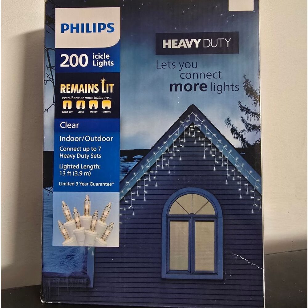 200ct Philips Heavy Duty Incandescent Smooth Mini Icicle Lights with White Wire